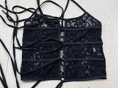 Camila Noir Lace Tie Corset Top one-piece