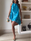 Azure Sequin Halter Mini Dress