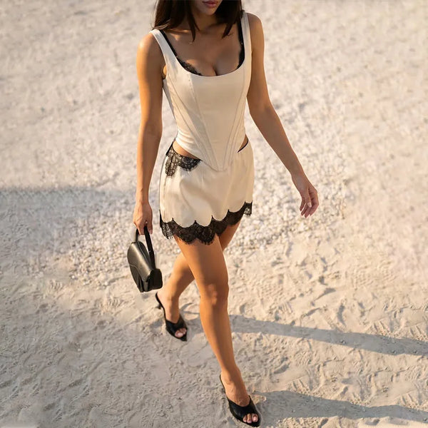 Penelope Cutout Lace Mini Skirt Set Two-piece