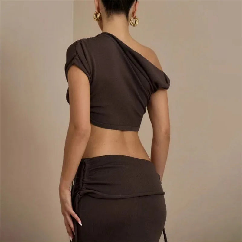 Briana Asymmetrical Drawstring Midi Skirt Set Two-piece