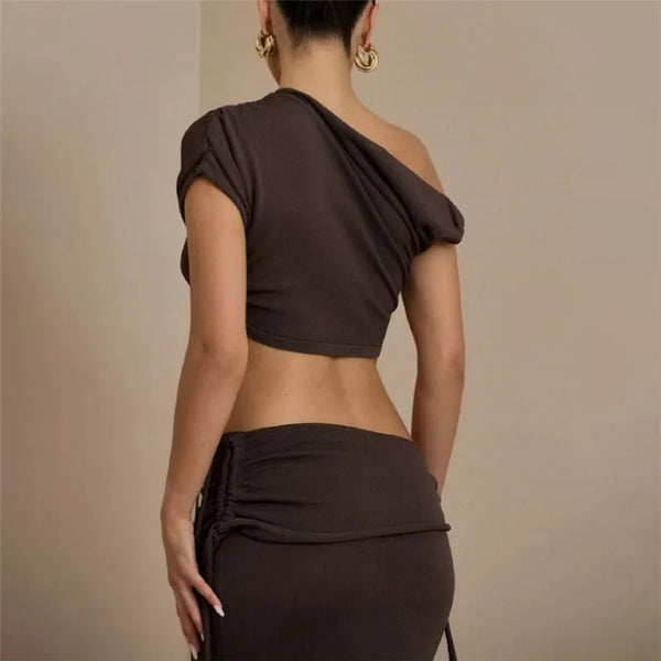 Briana Asymmetrical Drawstring Midi Skirt Set Two-piece