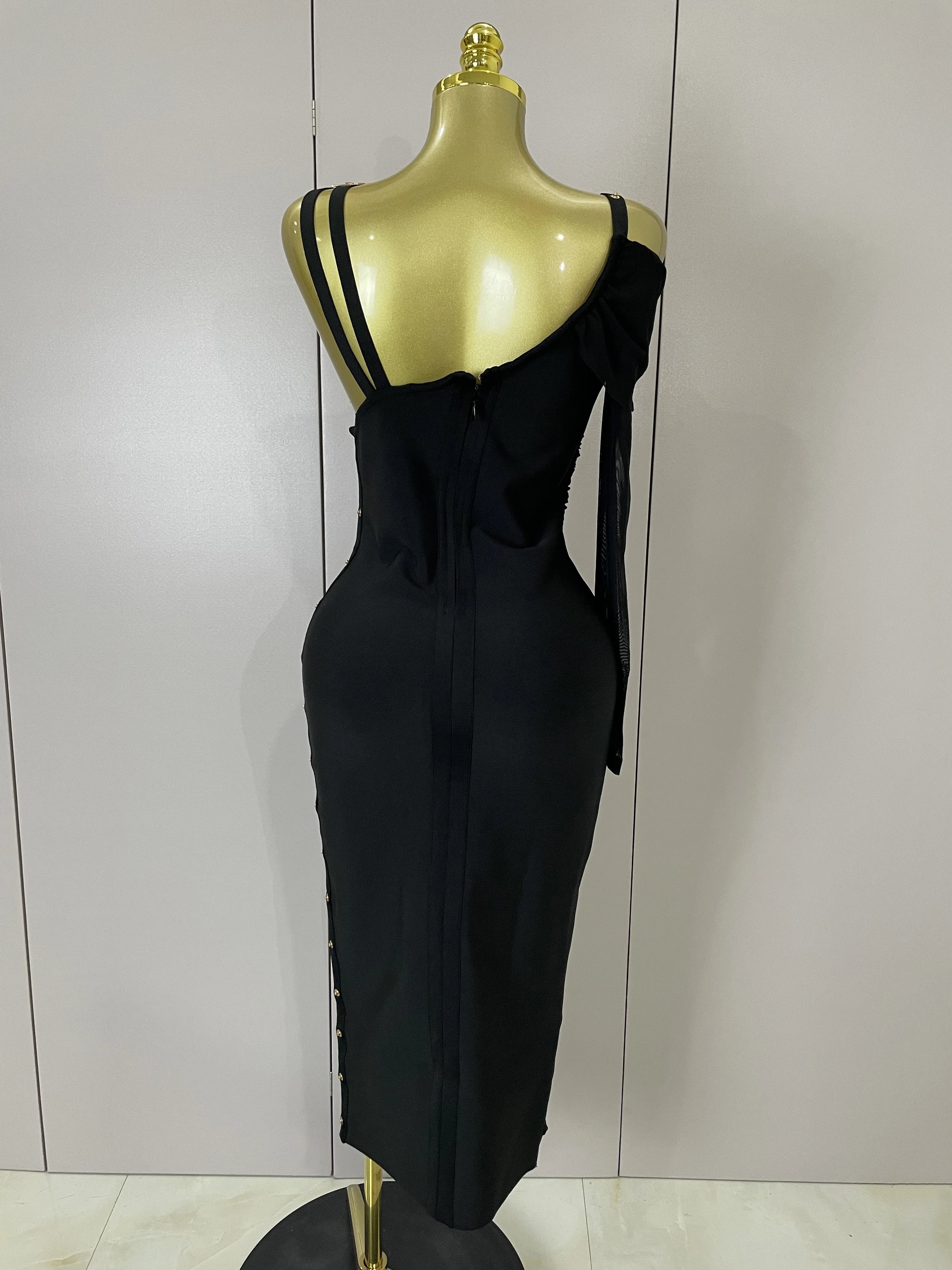 Cordelia One-Shoulder Split Bandage Midi Dress