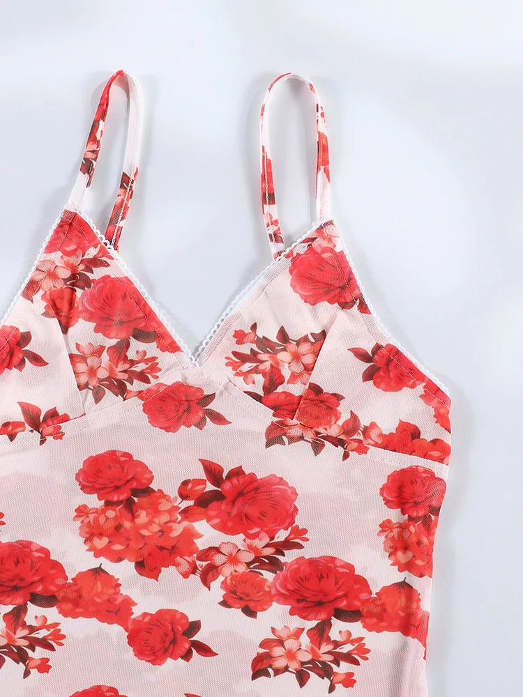 Marisa Red Floral String Bikini & Mesh Cover-Up Dress Collection