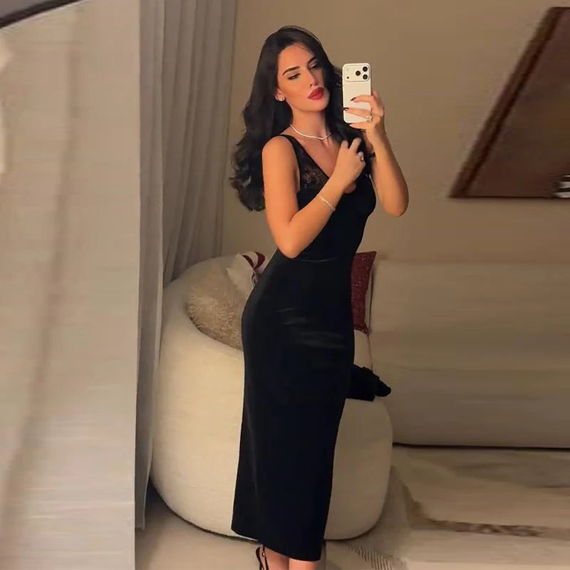 Alina Midnight Lace Sequin Maxi Dress