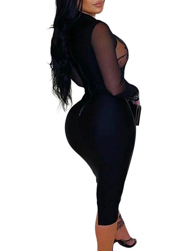 Leonie Sheer-Mesh Sequin Bodycon Midi Dress
