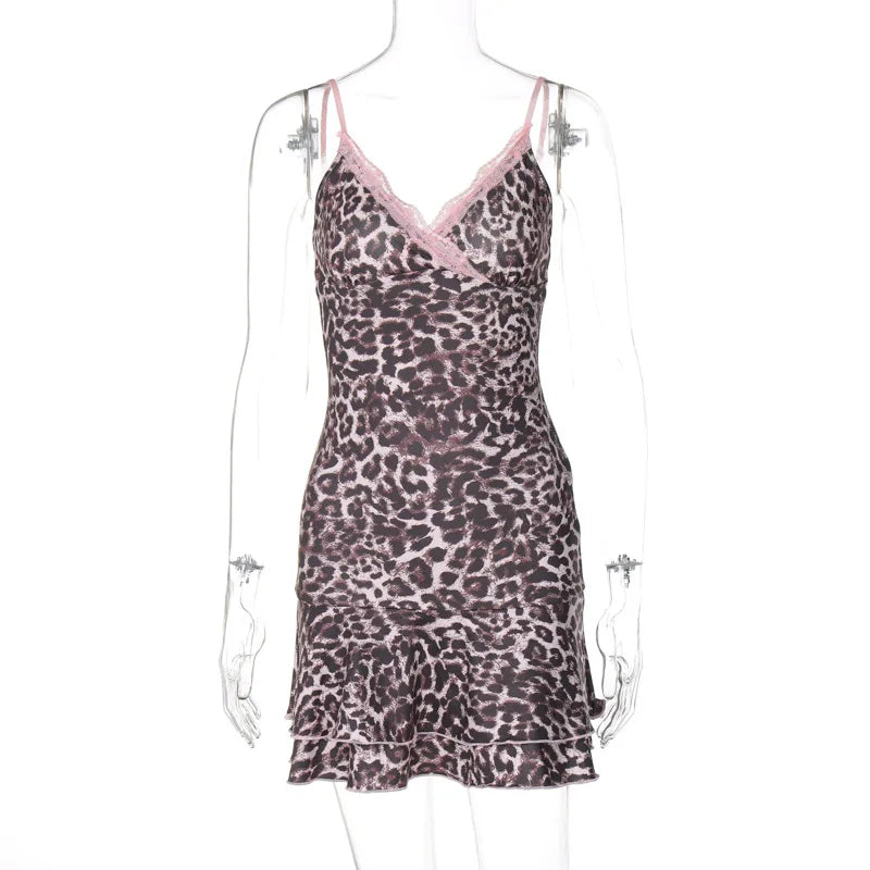 Fawn Leopard Lace-Ruffle Mini Dress