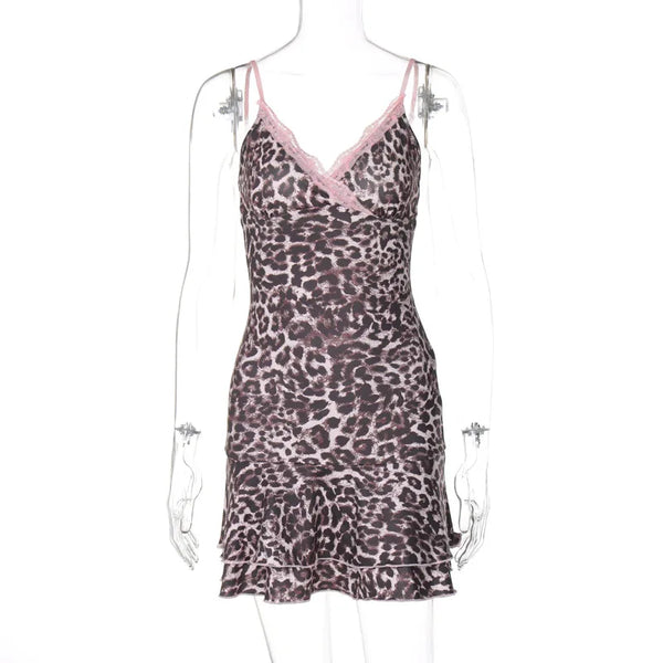 Fawn Leopard Lace-Ruffle Mini Dress