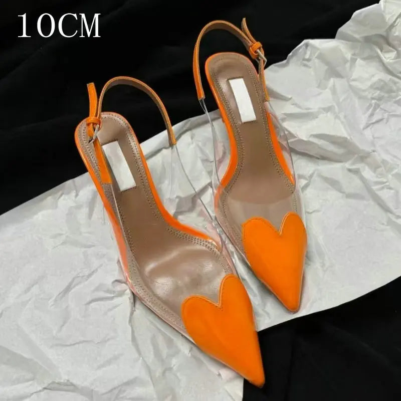 Heart-Shaped Transparent High-Heeled Sandals For Women Summer Fairy Style Pointed-Toe Low-Heeled Women'S Shoes Sexy Party Pumps