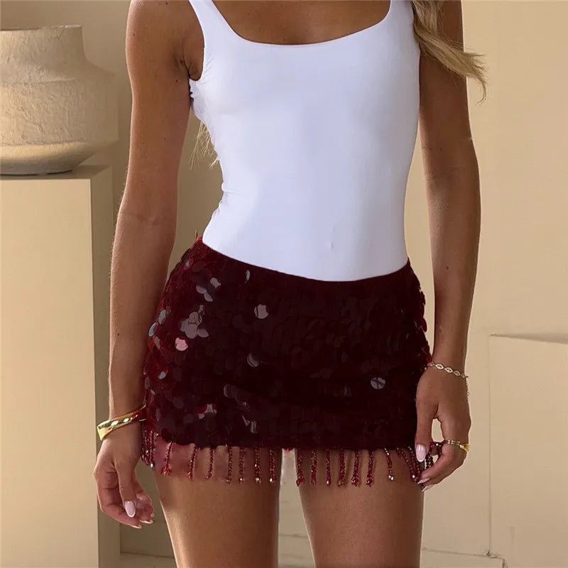 Valencia Sequin Tassel Mini Skirt One-piece