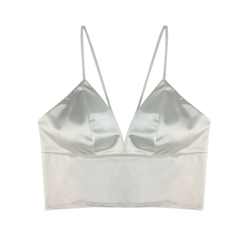 Silk Cami Tank Tops Women'S Camisole Spaghetti Strap Women V Neck White Black Sleeveless Streetwear High Street With Chest Pad