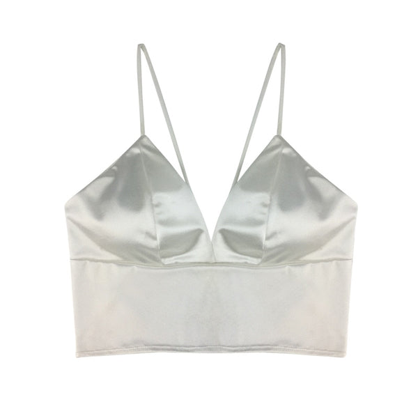 Silk Cami Tank Tops Women'S Camisole Spaghetti Strap Women V Neck White Black Sleeveless Streetwear High Street With Chest Pad