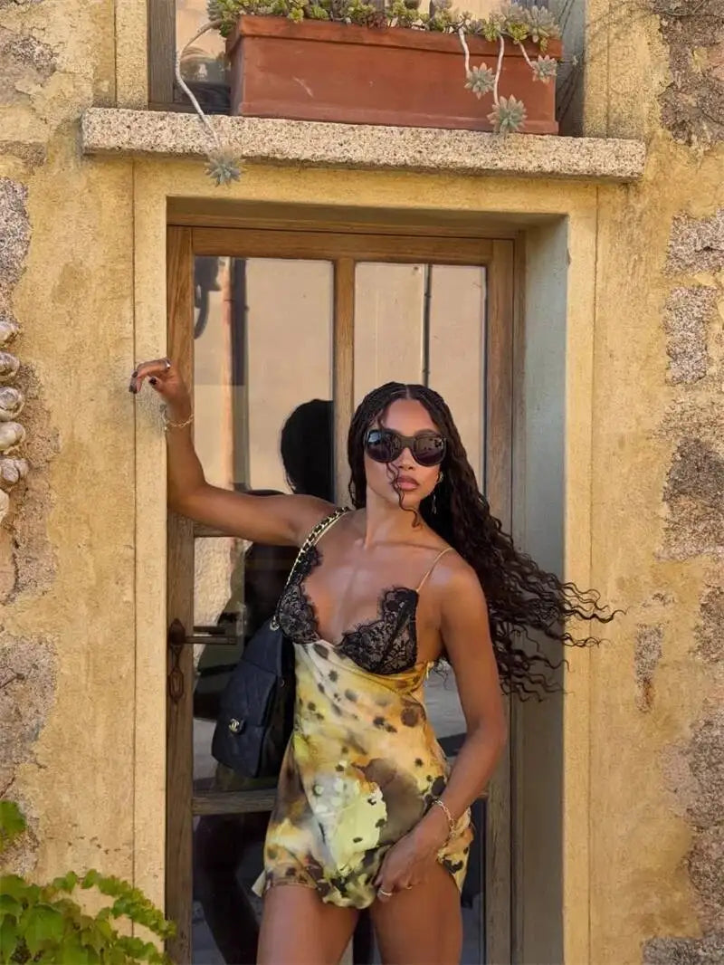 Ludmila Leopard Print Lace-Cup Slip Mini Dress