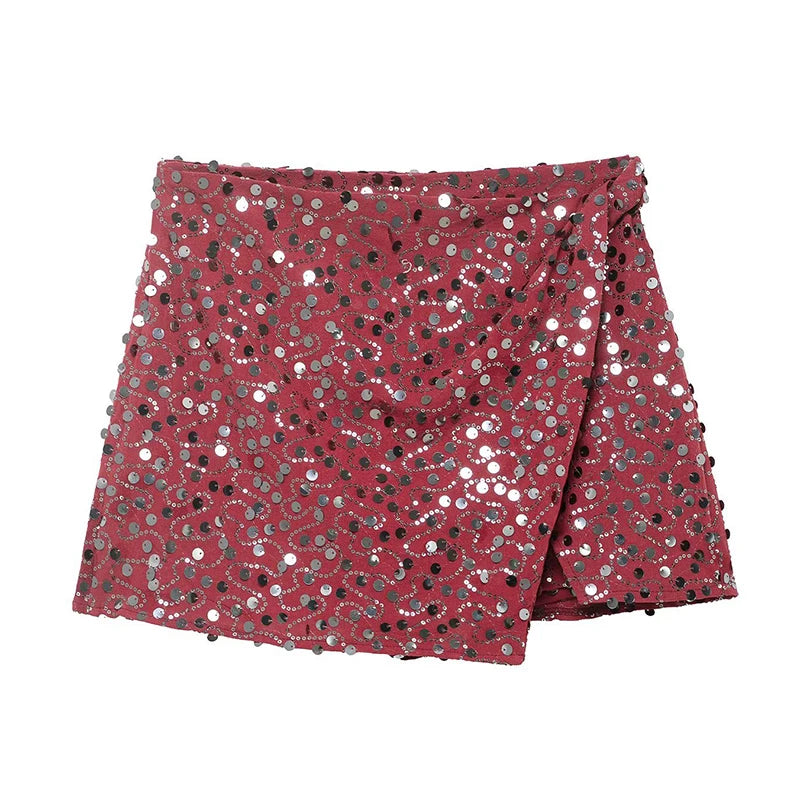 Quinta Sequin Wrap-Front High-Waist Mini Skirt One-piece