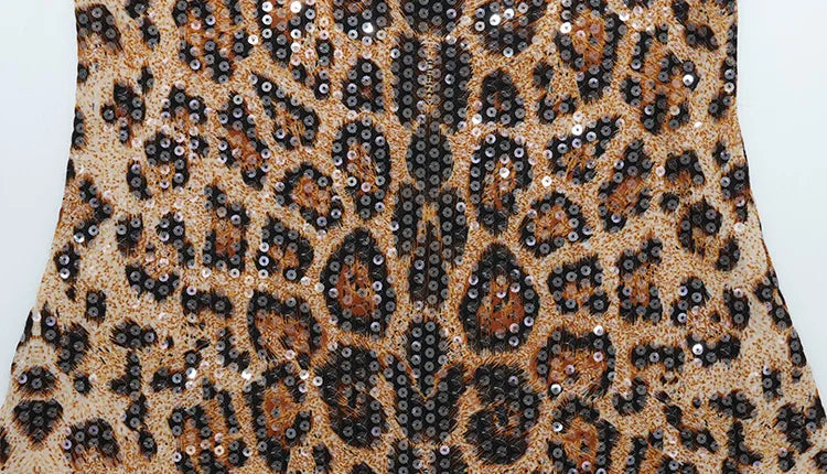Solveig Sequin Leopard Lace-Trim Cami Bodycon Mini Dress