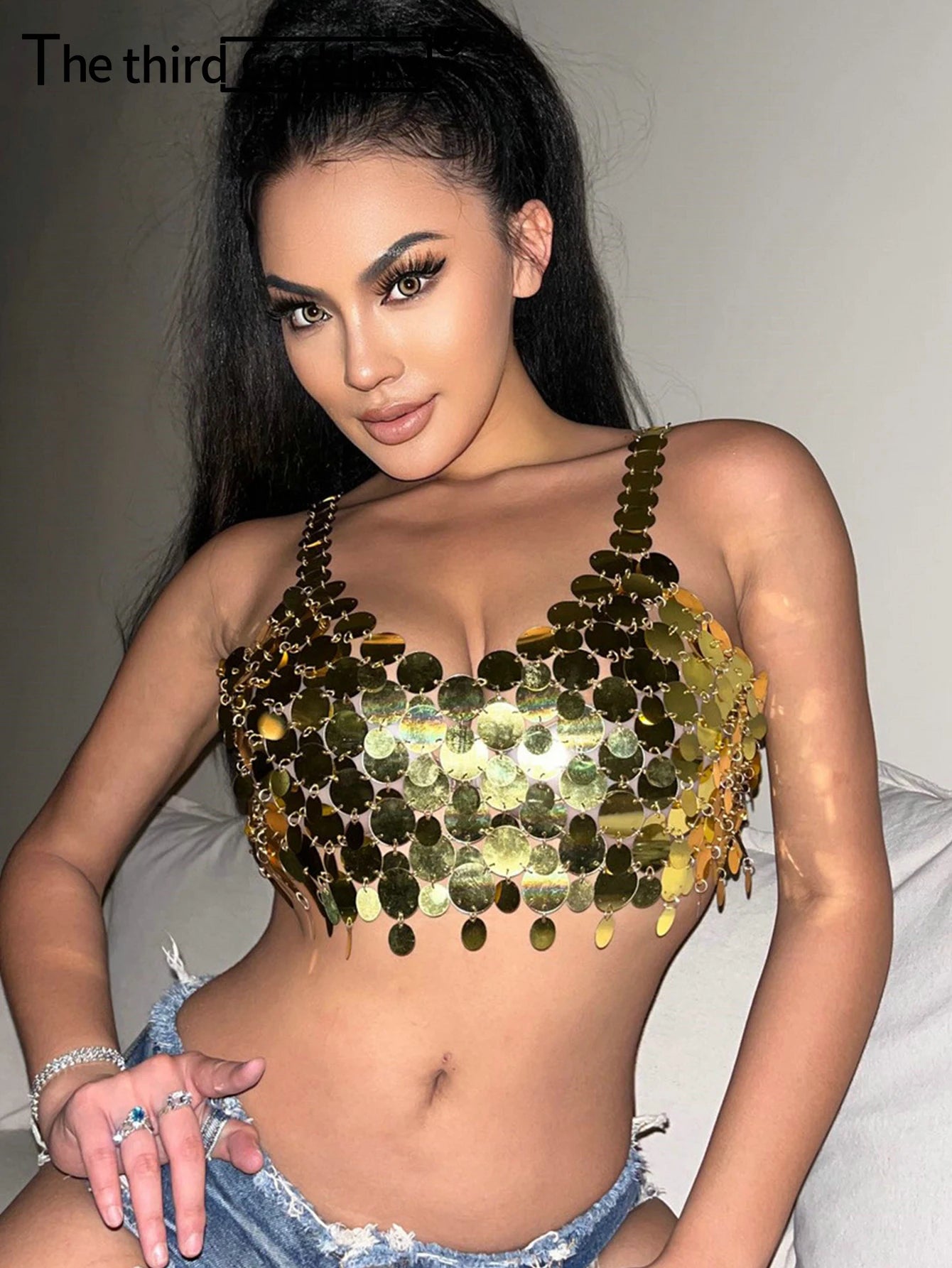 Aurelia Metal Sequin Corset Crop Top Main image