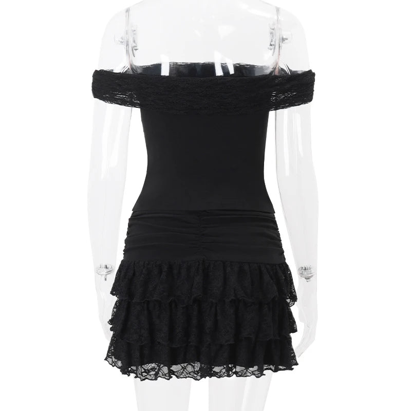 Mehitabel Off-Shoulder Tube Crop Top & Tiered Lace Mini Skirt Two-piece