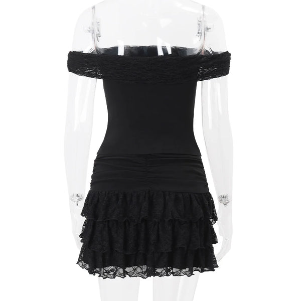 Mehitabel Off-Shoulder Tube Crop Top & Tiered Lace Mini Skirt Two-piece