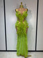 Violetta Rhinestone Mesh Ruffle Maxi Dress