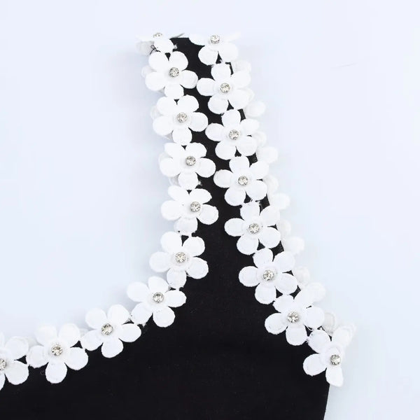 Isabeau Flower-Trim Square-Neck Bodycon Mini Dress