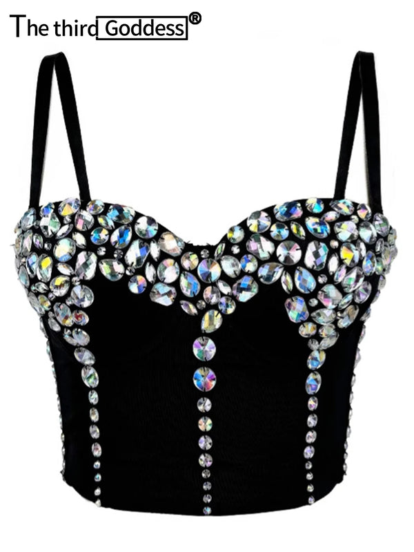 Sexy halter corset crop top women clothing summer cropped rhinestone bustier bra tank top hotwife rave outfits club party tops