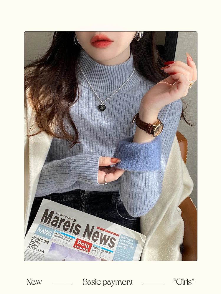 Bettany Velvet-Lined Thermal Knit Turtleneck Sweater One-piece