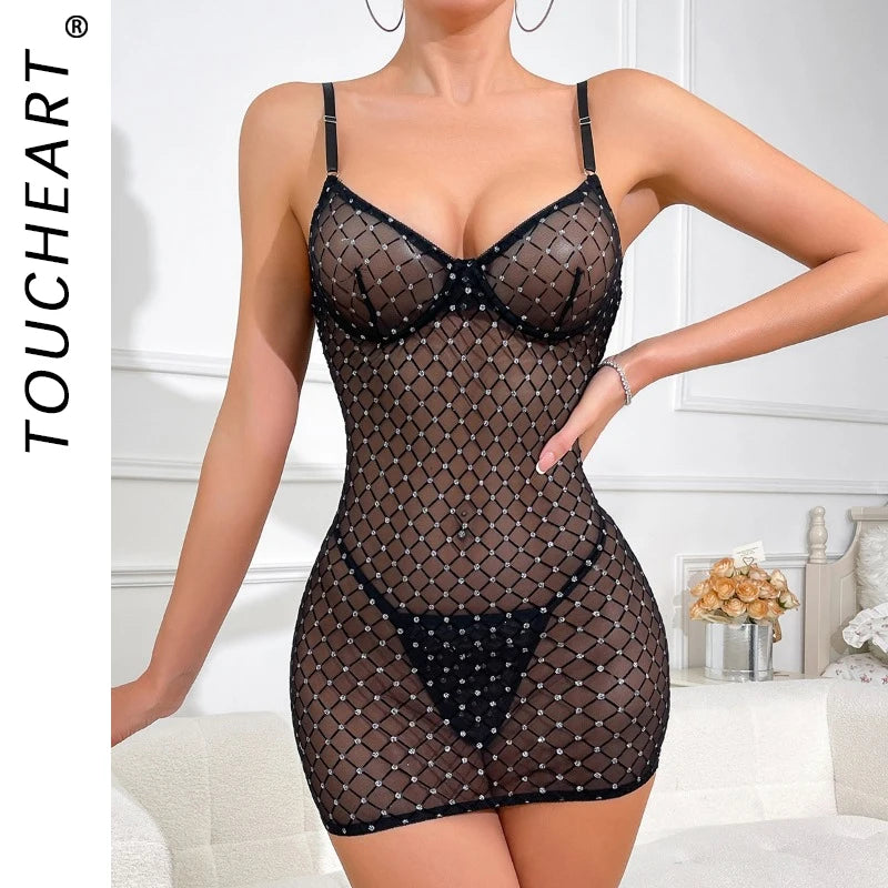 Diamond Noir Rhinestone Mesh Lingerie Secondary image