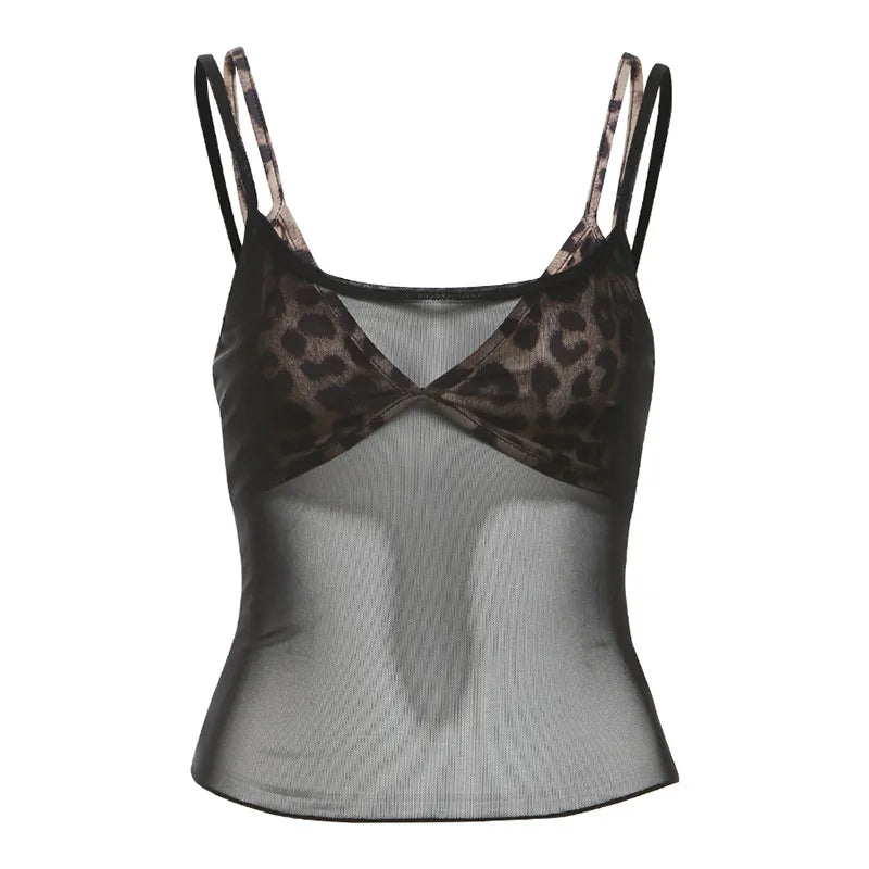 Leona Cheetah Mesh Crop-Top Set Two-piece