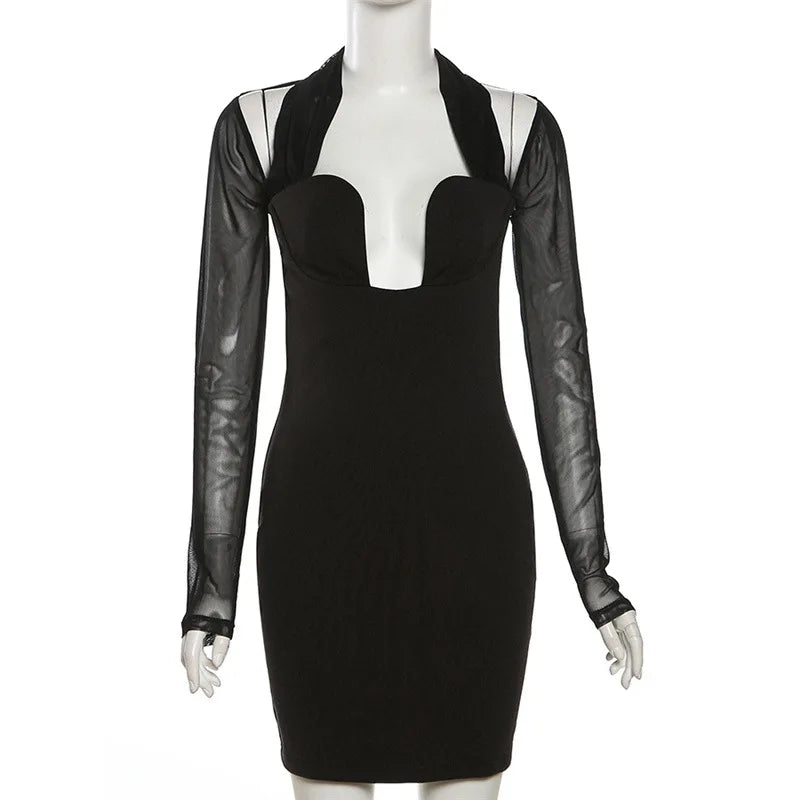 Selena Midnight Mesh Halter Bodycon Mini Dress
