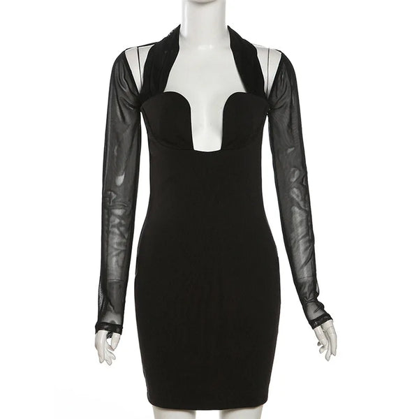 Selena Midnight Mesh Halter Bodycon Mini Dress