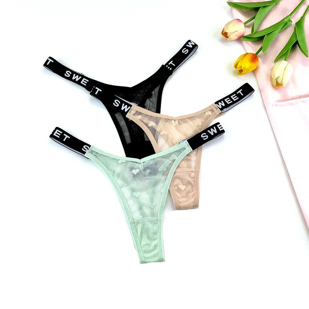 Amara Letter-Waist Mesh Thong Pack Lingerie 3-piece