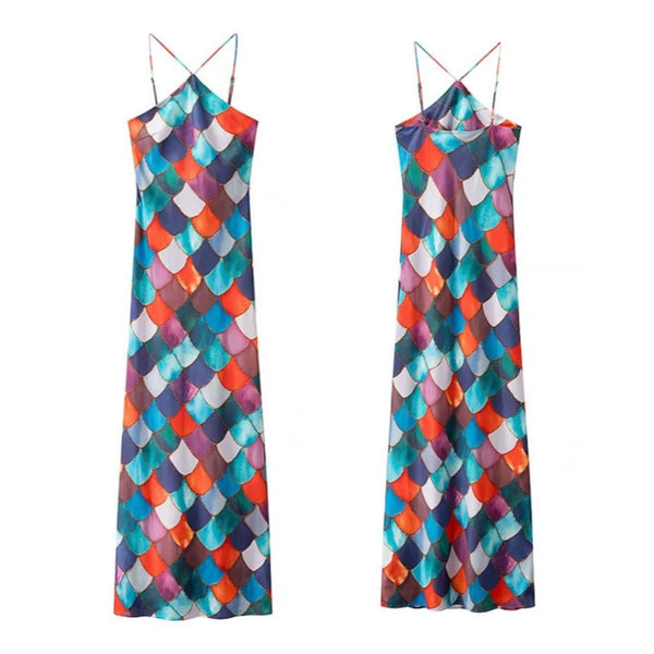 Gwenllian Harlequin Print Halter Slip Maxi Dress
