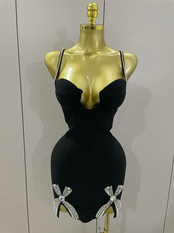 Xanthe Beaded V-Neck Bandage Mini Dress