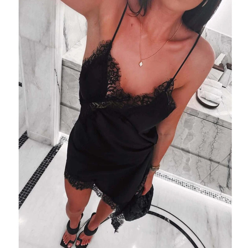 Dahlia Multi-Style Lace-Trim Backless Slip Mini Dress