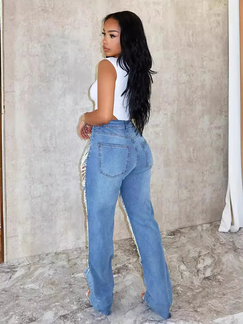 Zahara Pearl-Beaded Hollow-Out Jeans One-piece Secondary image