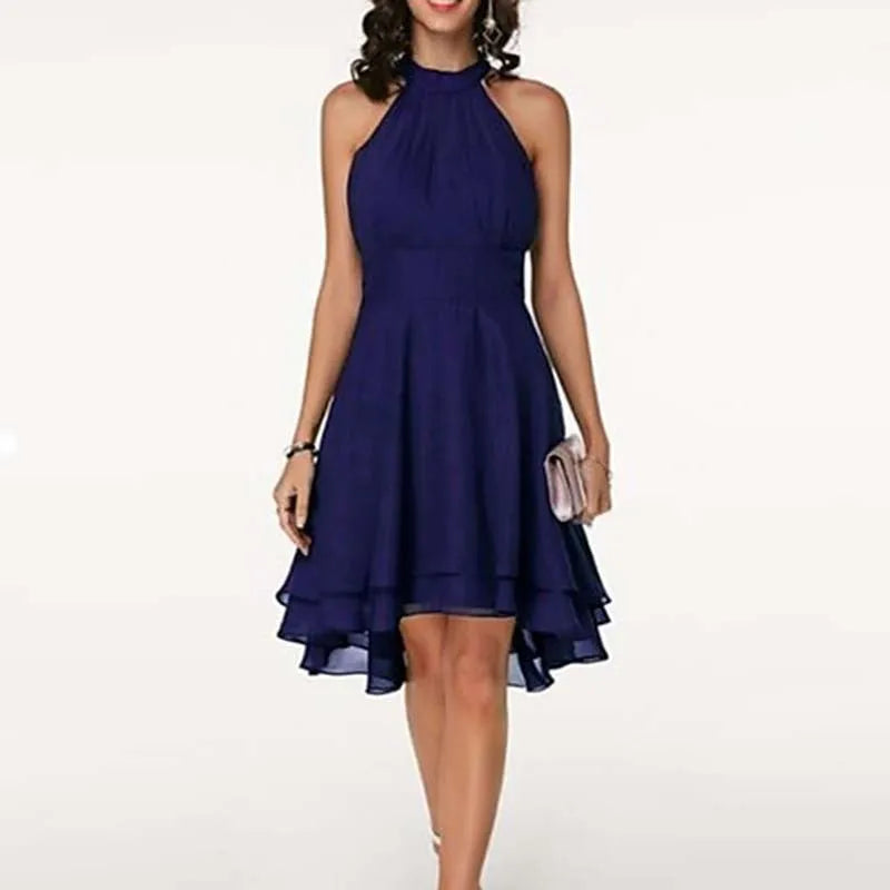 Zinnia Layered Chiffon Halter Midi Dress