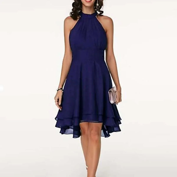 Zinnia Layered Chiffon Halter Midi Dress