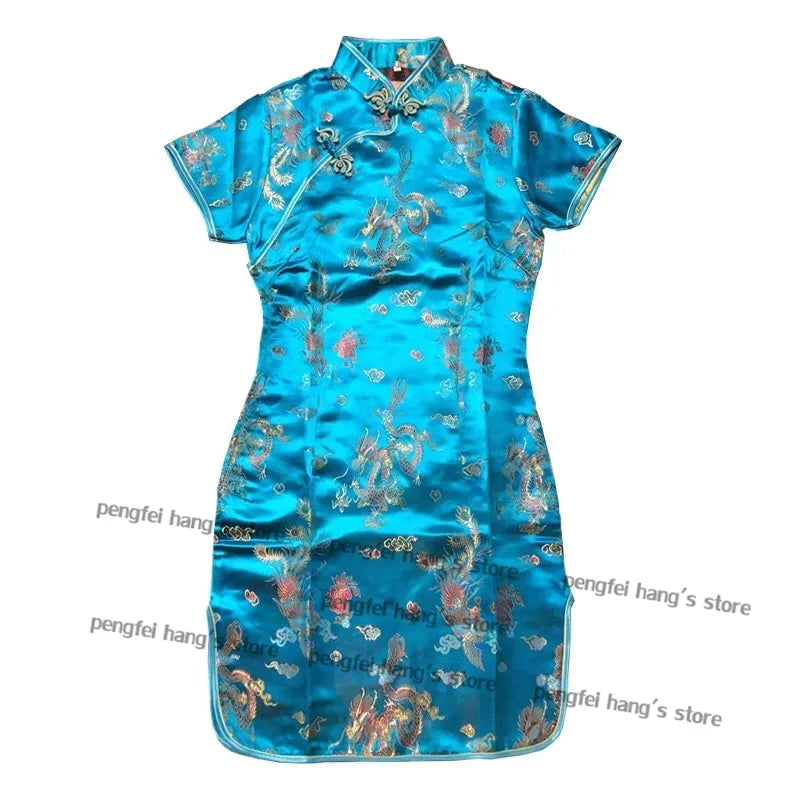 Meilin Multi-Style Dragon and Floral Qipao Mini Dress