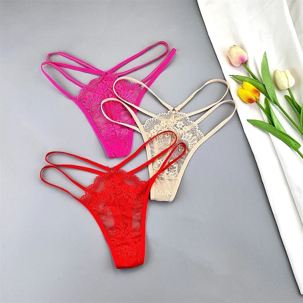 Elara Thin-Strap Lace Thong Pack Lingerie 3-piece