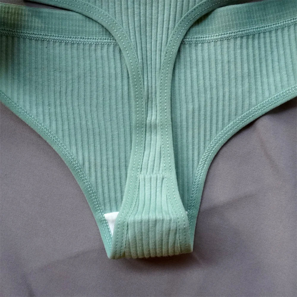 Mirelle Ribbed Cotton Thong Pack Lingerie 3-piece