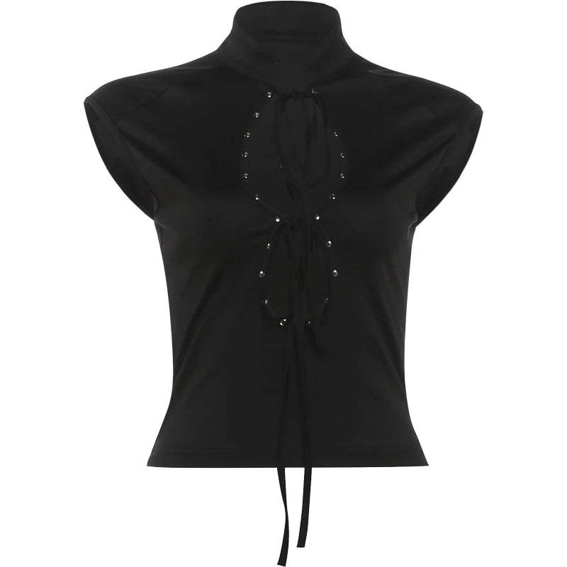 Josie Black Rivet Cutout Bandage Top