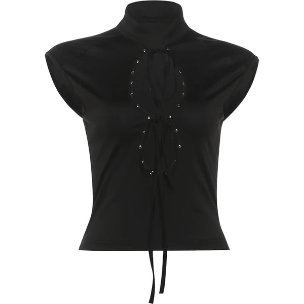 Josie Black Rivet Cutout Bandage Top