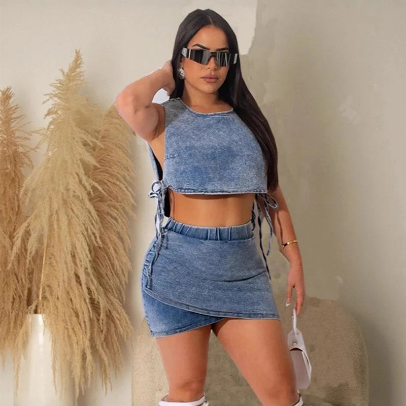 Daria Denim Vest & Mini Skirt Two-piece