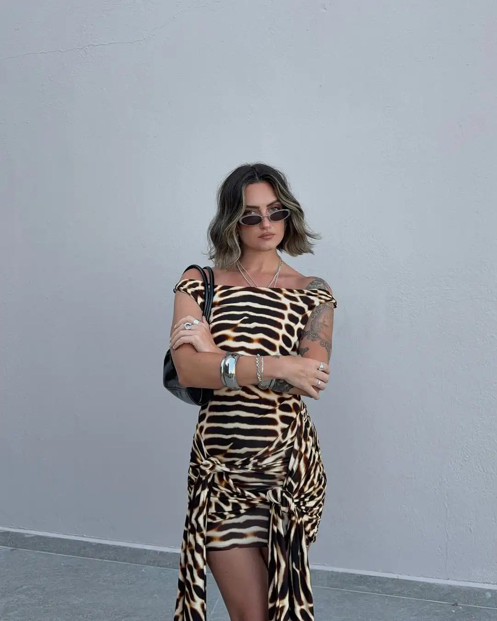 Zara Leopard Off-Shoulder Bodycon Midi Dress