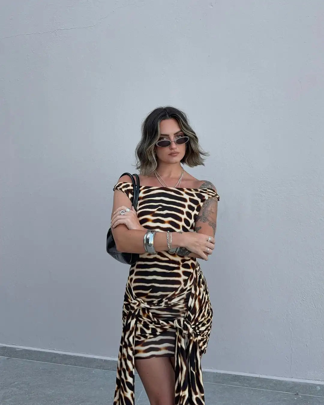 Zara Leopard Off-Shoulder Bodycon Midi Dress