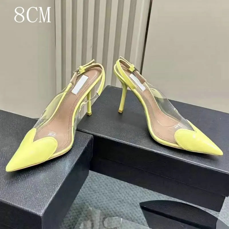 Heart-Shaped Transparent High-Heeled Sandals For Women Summer Fairy Style Pointed-Toe Low-Heeled Women'S Shoes Sexy Party Pumps