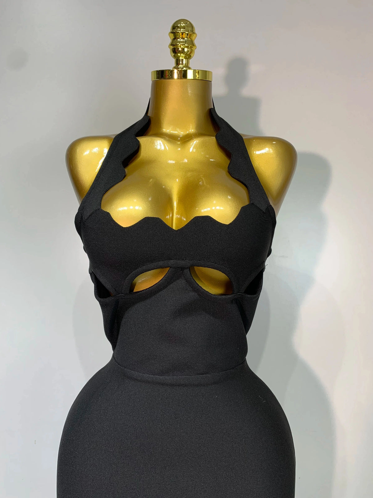 Ornella Scalloped Cutout Halter Bandage Maxi Dress