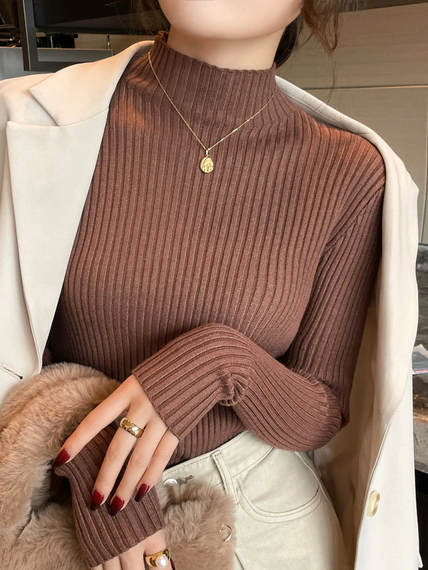 Clementina Slim Twist-Rib Knit Turtleneck Sweater One-piece