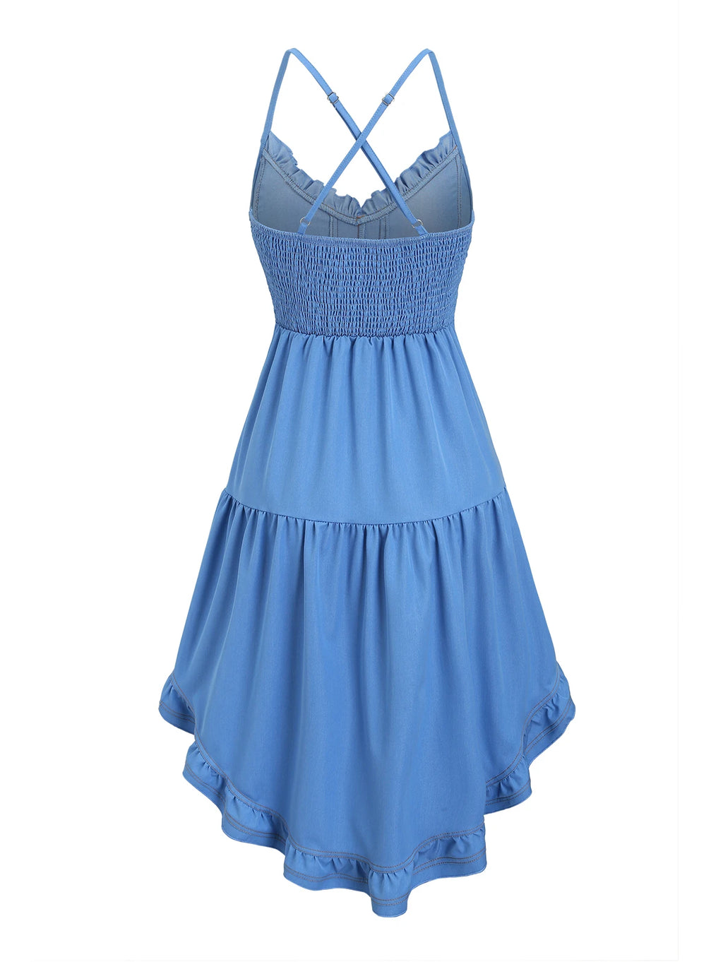 Zuzana Chambray Ruffled High-Low Cami Midi Dress