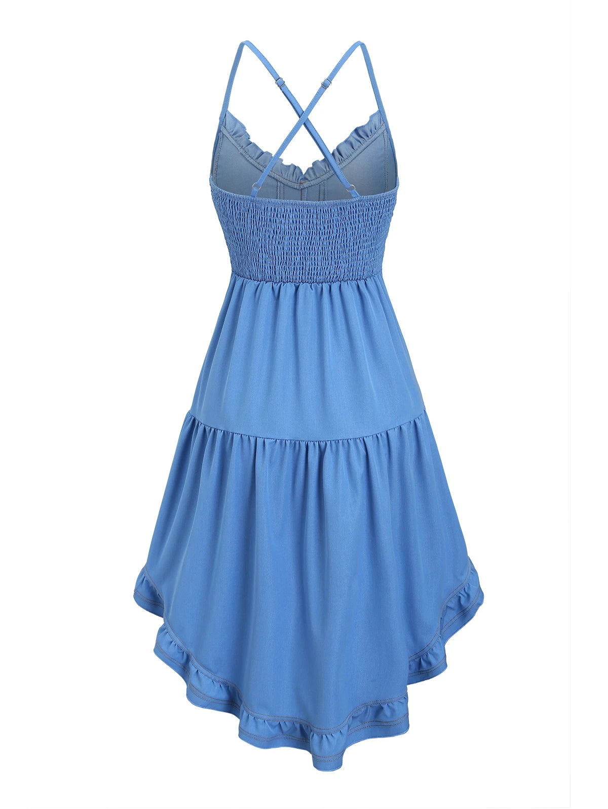 Zuzana Chambray Ruffled High-Low Cami Midi Dress