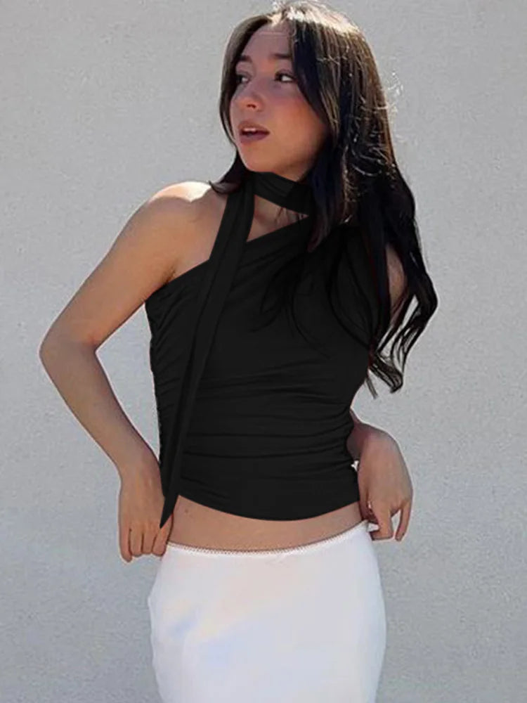 Valentina Ruched Halter Scarf Top